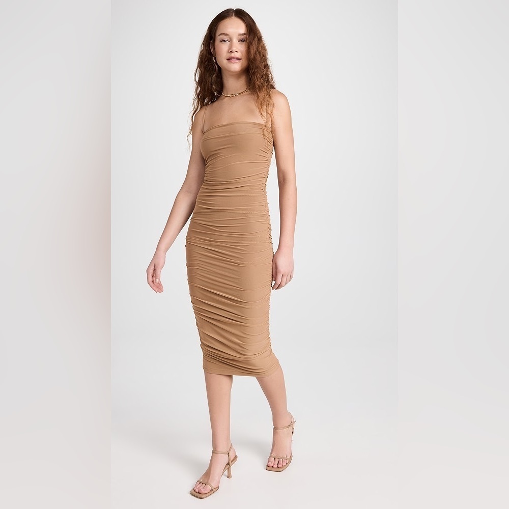 Good American Ruched Mesh Midi Dress medium